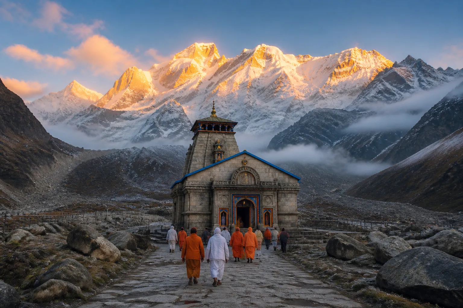 Kedarnath temple at dawn - Char Dham Yatra spiritual journey